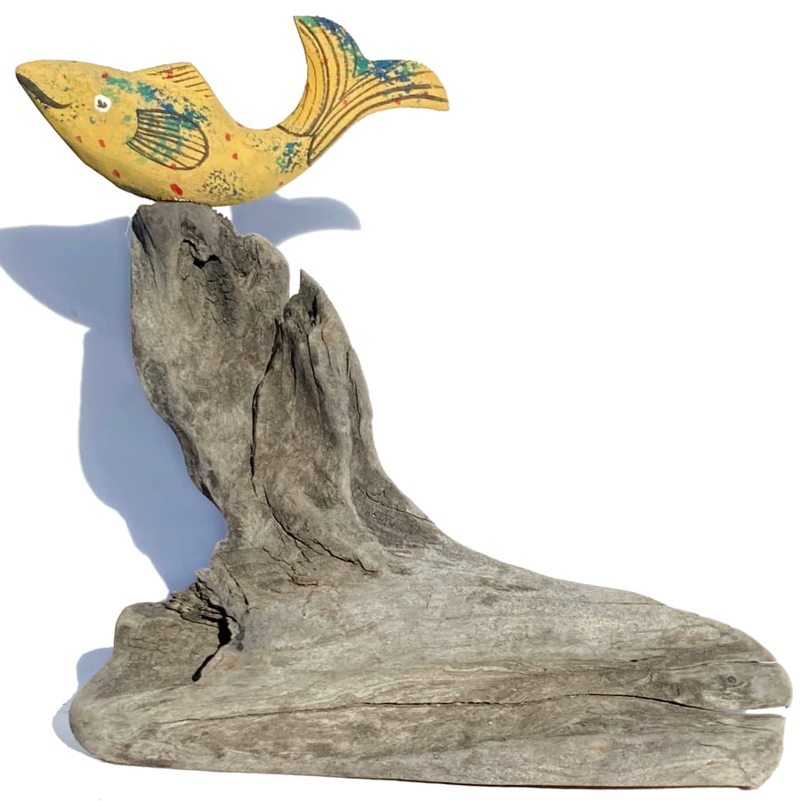 Fish Wooden Ornament - Handmade Driftwood Fish Sculpture - Seaside Decor