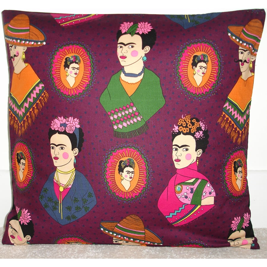 Frida Kahlo Cushion Cover 16x16 inch Damson Purple