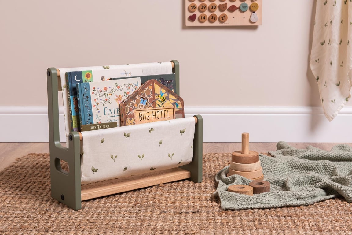 The Book Hammock by Nestie - Woodland Sage and Solid Oak. Different styles.