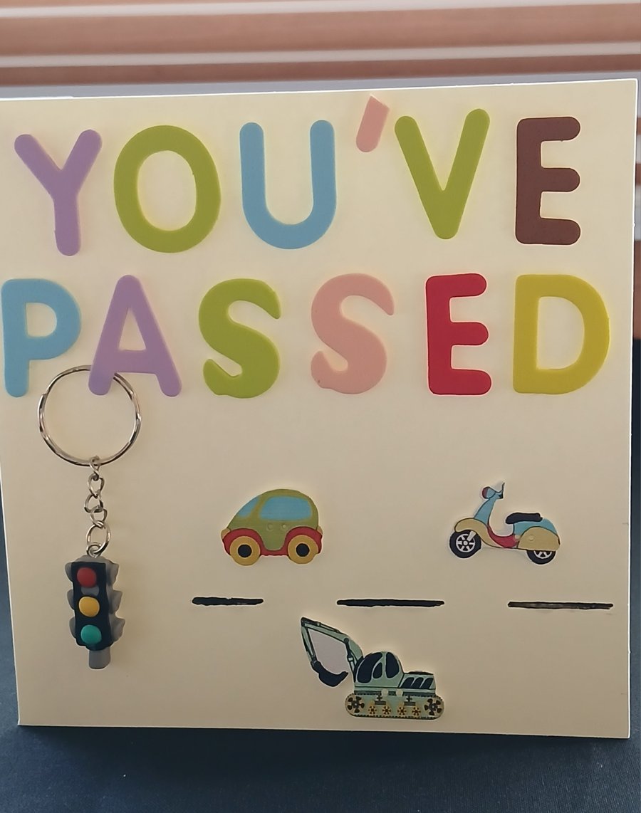 Handmade passed driving test  keyring card