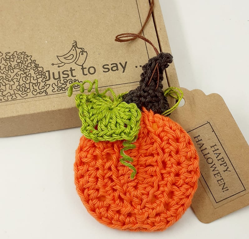 Crochet Pumpkin Hanging Decoration  - Alternative to a Greetings Card 