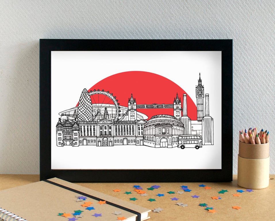 London Skyline Print - featuring Arsenal Football Club's Emirates Stadium