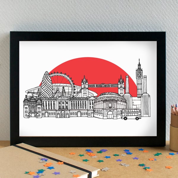 London Skyline Print - featuring Arsenal Football Club's Emirates Stadium