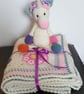 African Flower Crochet Baby Blanket and Unicorn teddy - Image 2