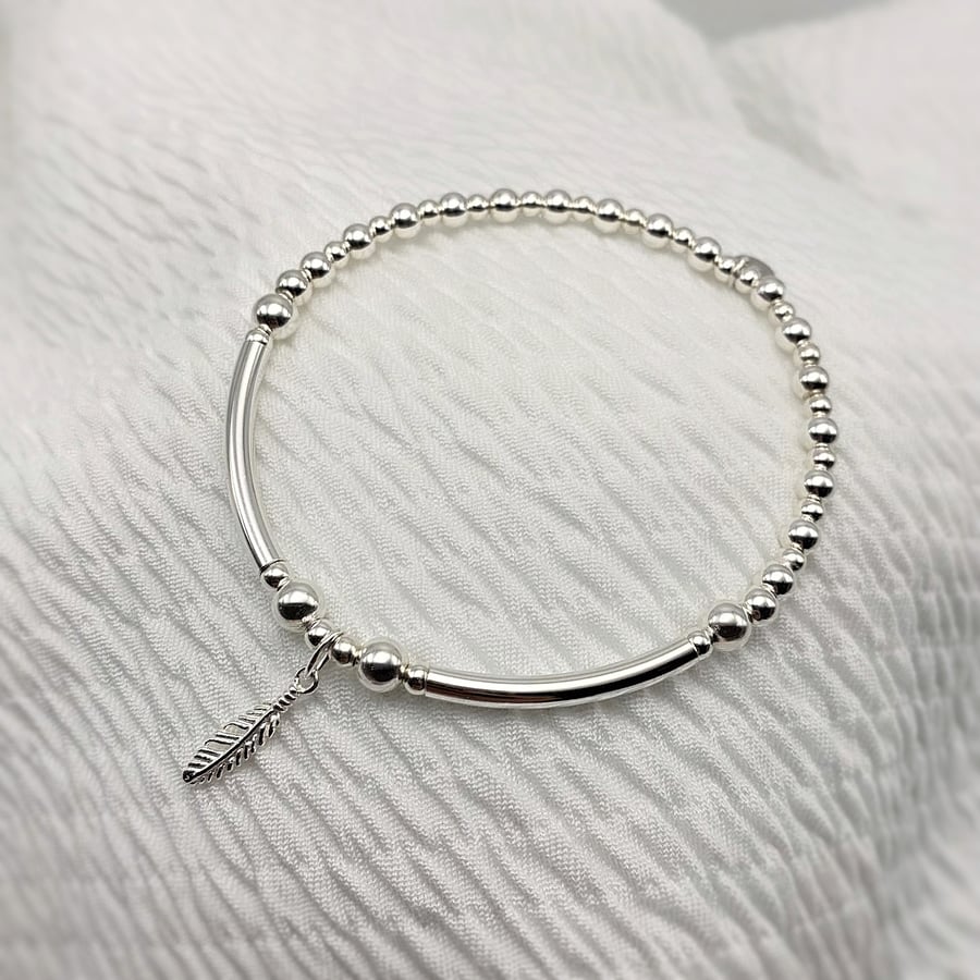 Sterling Silver Feather Charm Bracelet