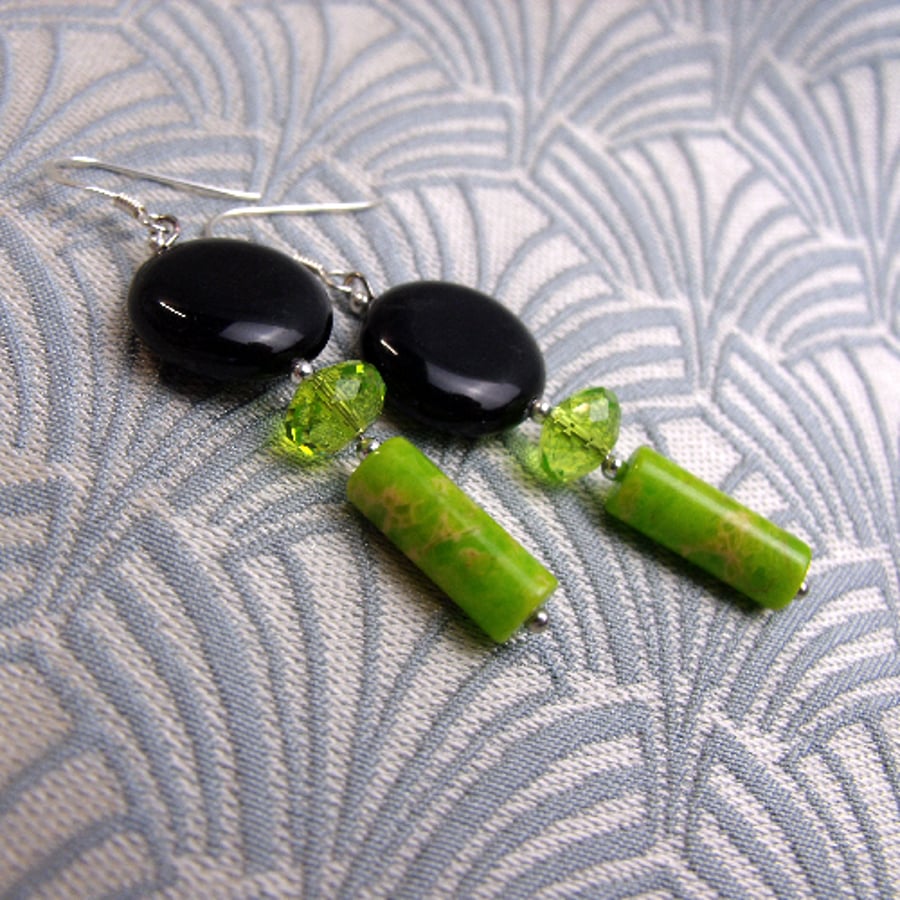 Black Green Earrings, Green Black Gemstone Earrings, Handmade Earrings CC11