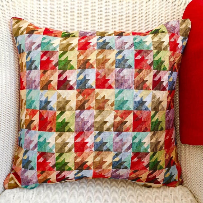 Cushion Cover: Tapestry Squares design Red reverse 17" (43cm)