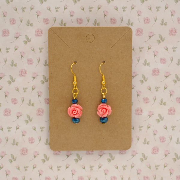 Vintage Style Gold Plated Rose Earrings