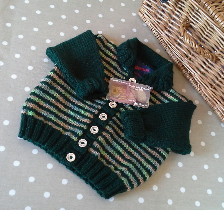 Baby Boys Striped Hand Knitted Cardigan   9-18 months (Help a Charity)