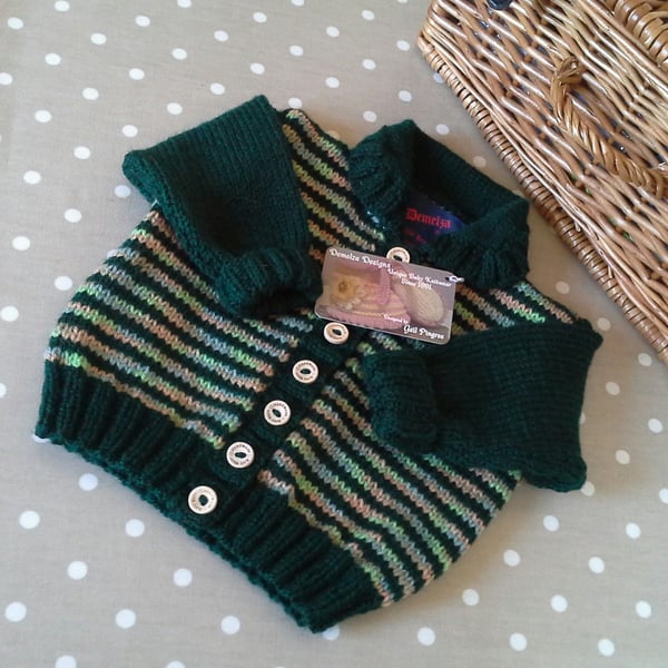 Baby Boys Striped Hand Knitted Cardigan   9-18 months (Help a Charity)