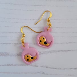 NEW Halloween Witches Brew potion earrings, gold and pink