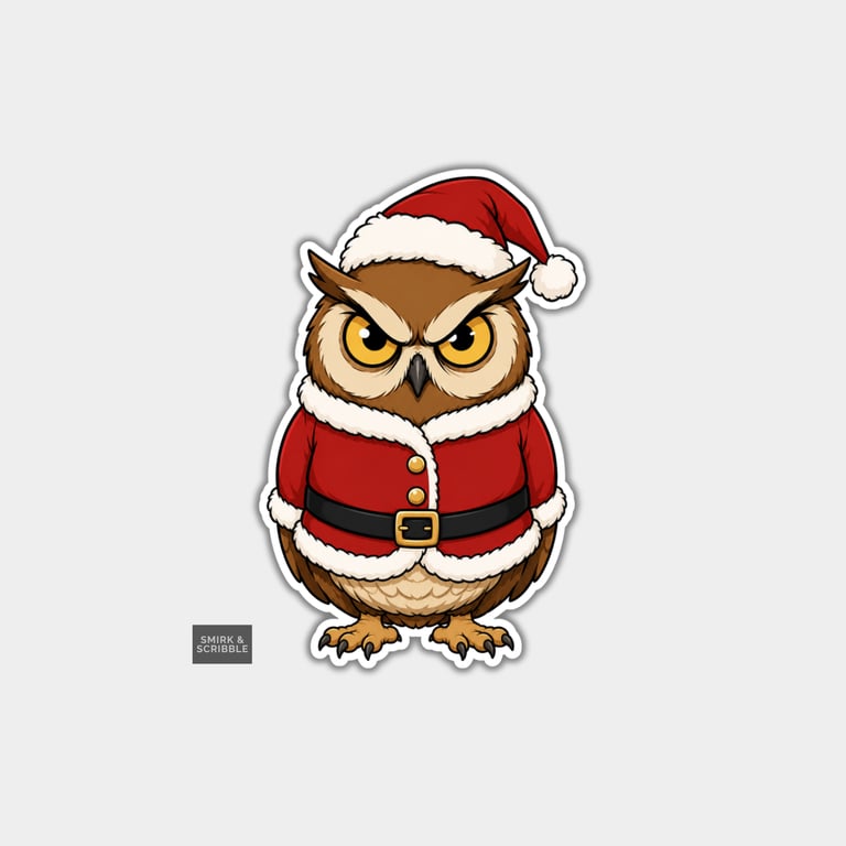 Unique Funny Christmas Sticker Xmas Decal For Adults - Santa Owl