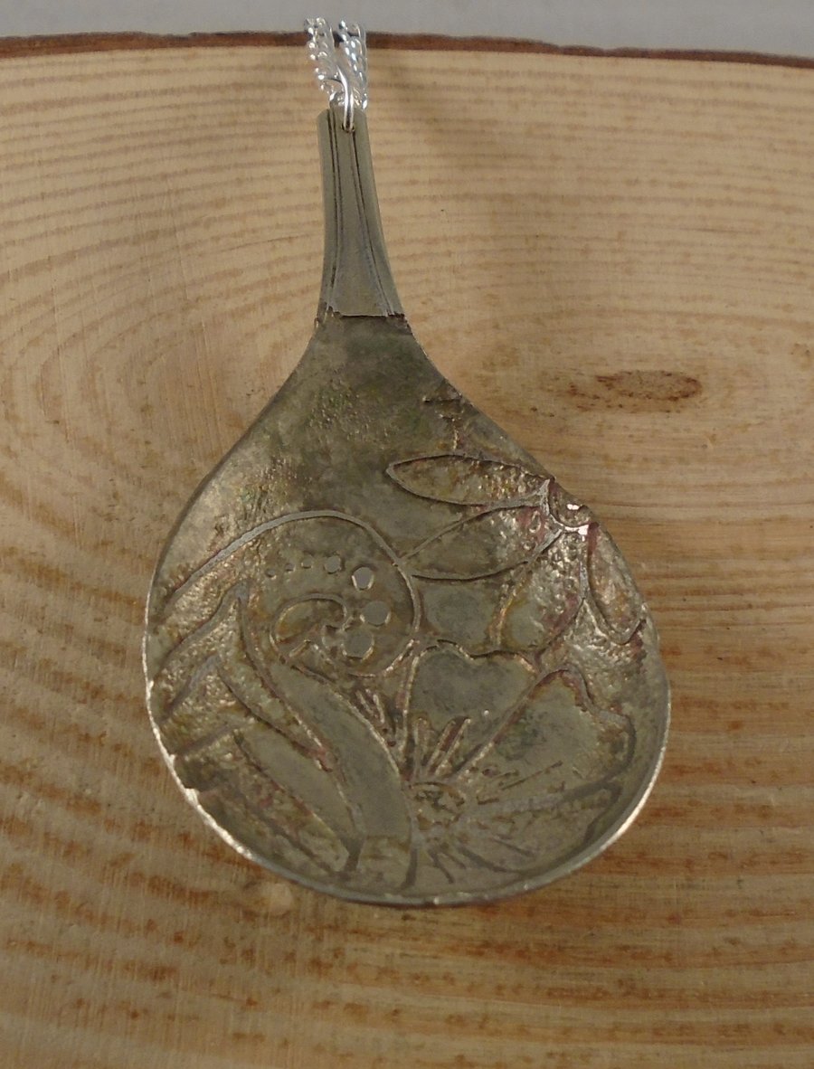 Upcycled Silver Plated Etched Paisley Spoon Necklace SPN062003