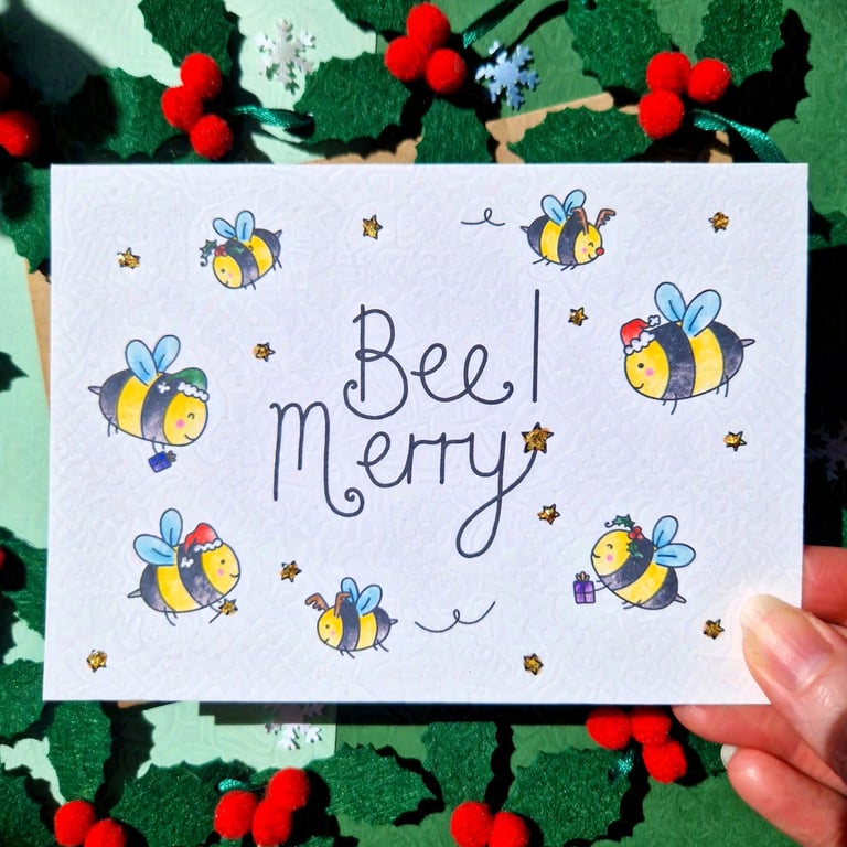 Bee Christmas Card, Bee Merry! Funny Christmas Card, Family Christmas Card