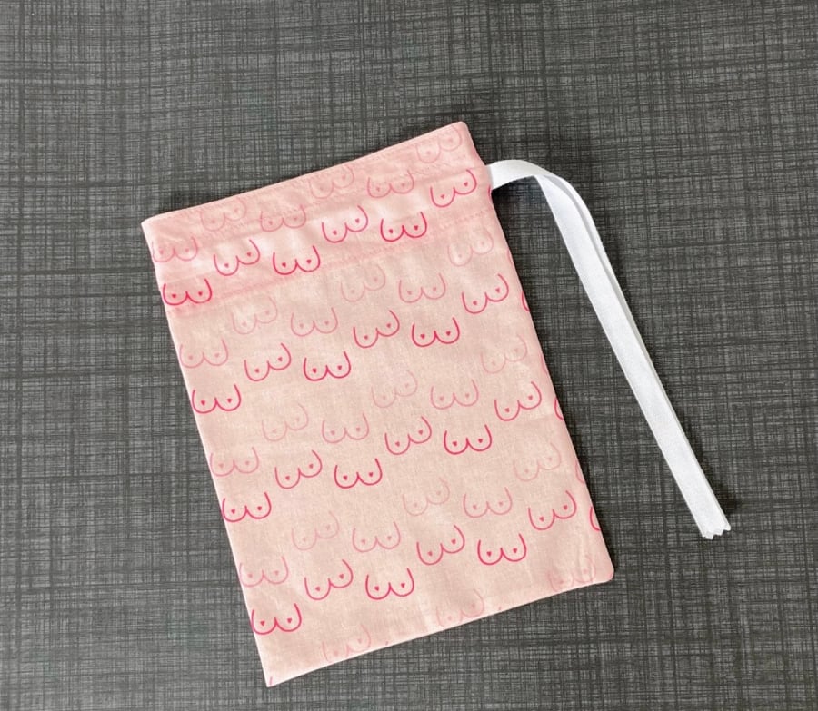 Pink Booby Print Cotton Fabric Drawstring Gift Bag: Medium Present Wrap.