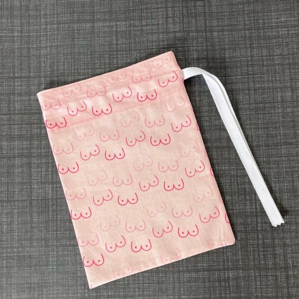 Pink Booby Print Cotton Fabric Drawstring Gift Bag: Medium Present Wrap.