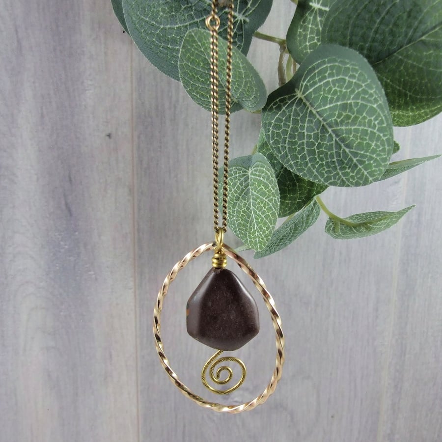 Hanging Decoration, Brass and Jasper Gemstone Suncatcher