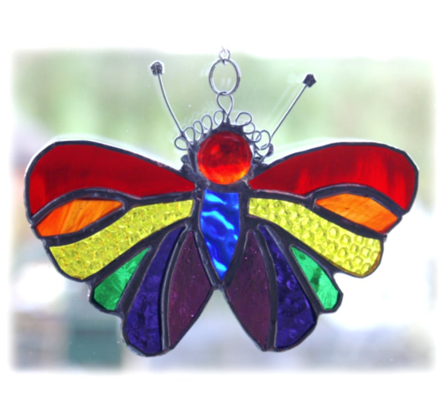 Butterfly Suncatcher Stained Glass Rainbow Handmade 039