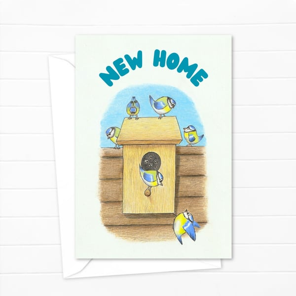 New Home Greeting Card: Garden Birds Pencil Illustration (901)