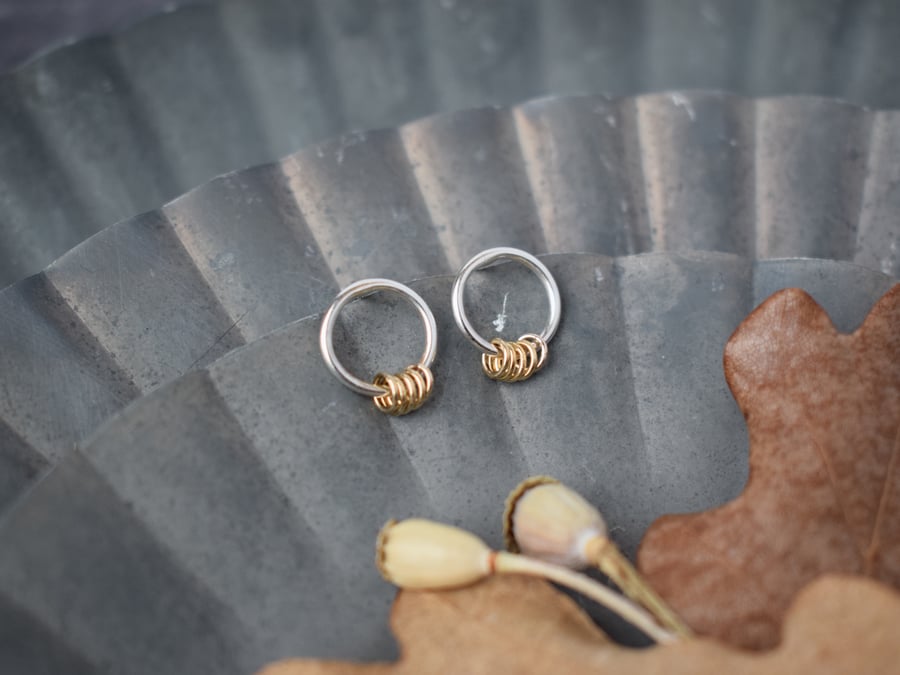 Silver Circle Studs with Gold Charms - Letterbox Gift for Her