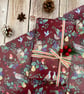 Pack of 2  Christmas Wrapping Paper Season's Tweetings on Burgundy