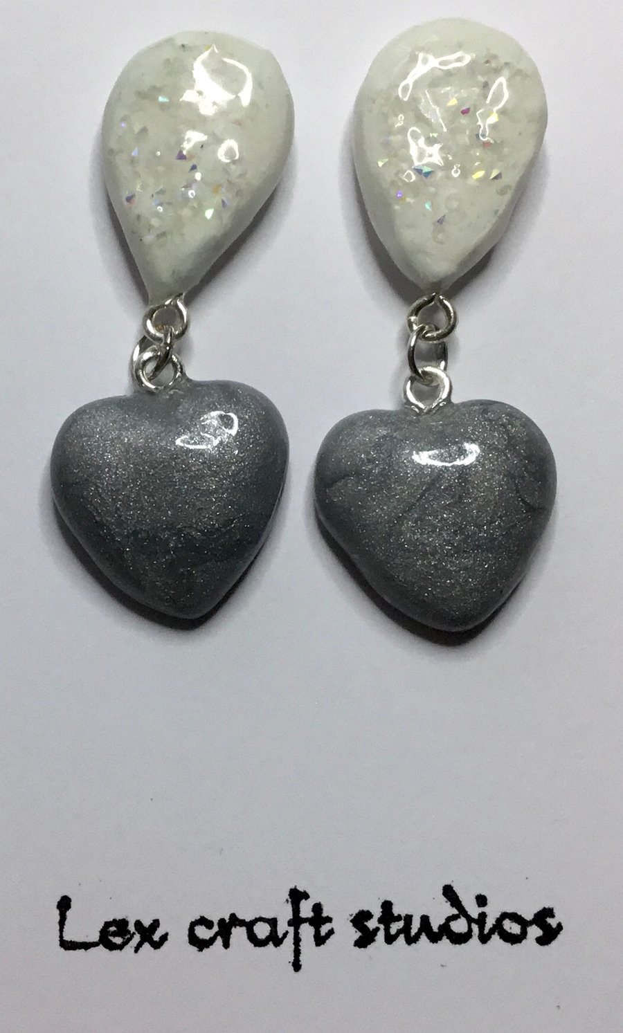 White and silver ceramic earrings 