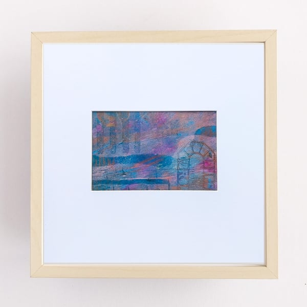 Blue, typographic Mono print, an original painting framed 