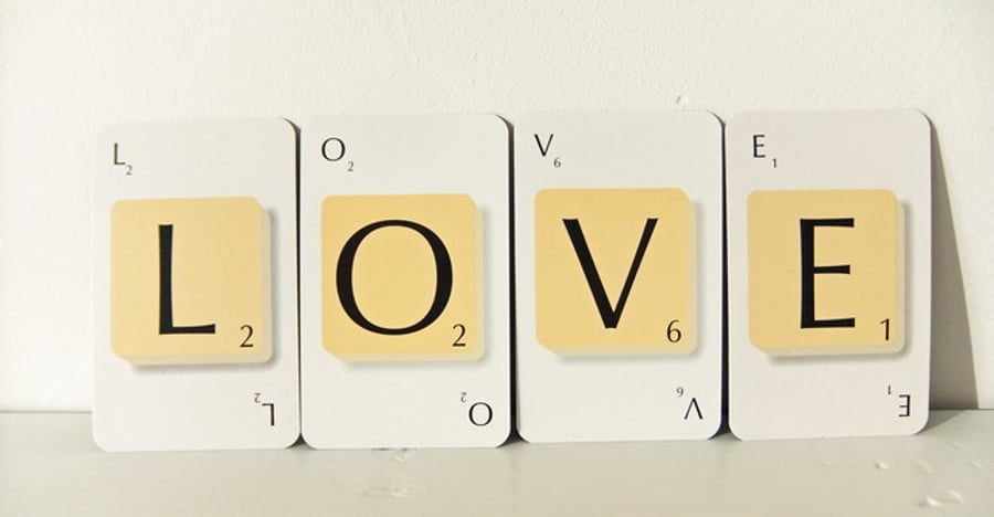 LOVE  - Scrabble alphabet cards spelling LOVE 