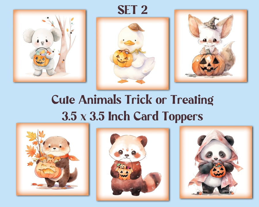 Animal Trick or Treat Square Halloween Card Toppers for Card Making, Tags