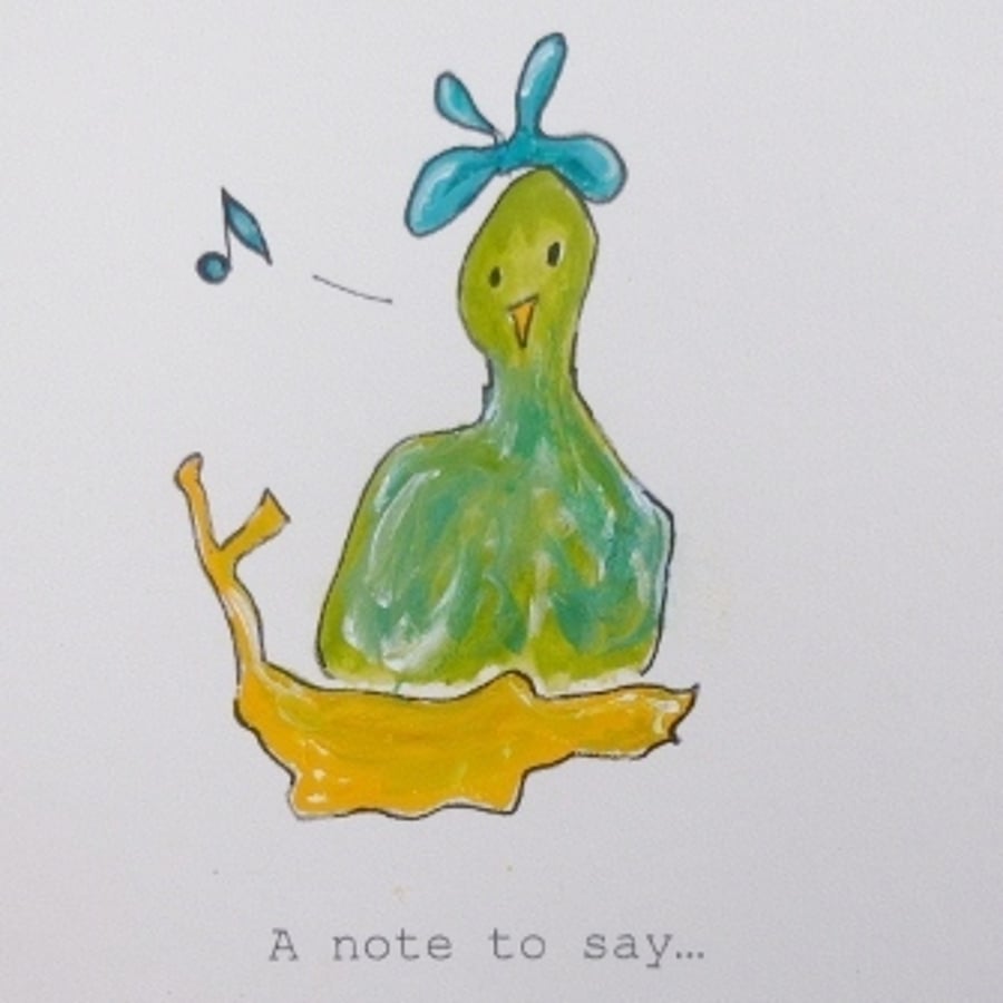 Hand painted card eco-friendly bird in a nest note greeting Thank you