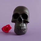 Spray Painted Jesmonite Skull Ornament - Black & Violet Colour Scheme.