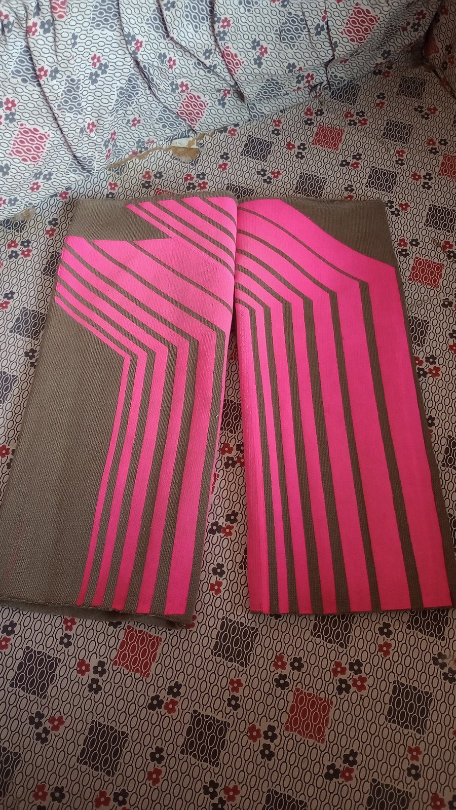 Pink Neon on Khaki Organic Jersey Wrist Warmers