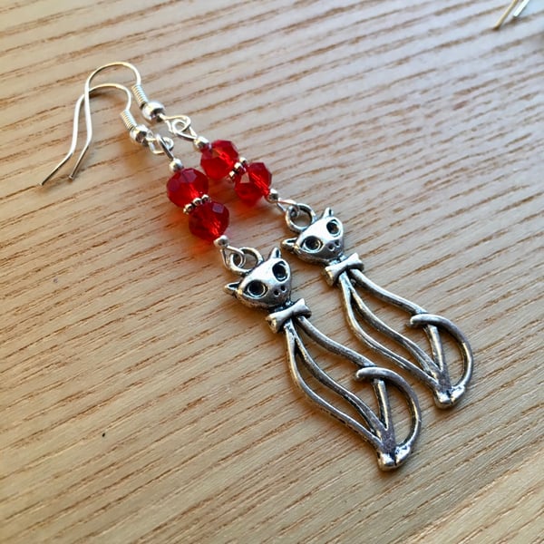 Red Kitty Cat Charm Earrings, Gift for Her, Cat Lady Present