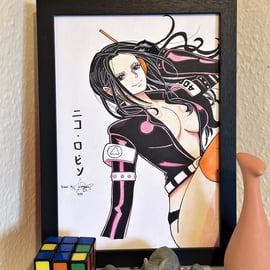 Original Hand-Drawn Female Anime Portrait. Comes with a frame.