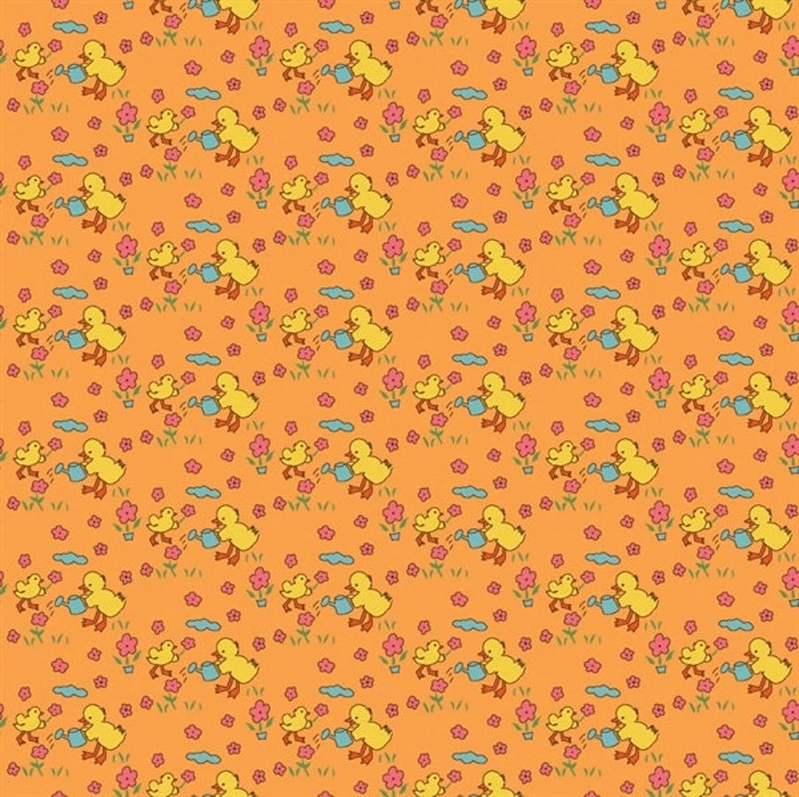 Fat Quarter Toy Chest Chicks on Orange Nursery Sewing Cotton Quilting Fabric