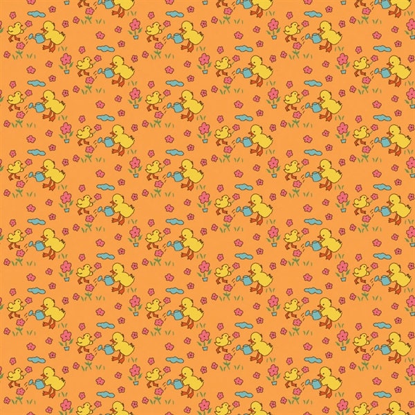 Fat Quarter Toy Chest Chicks on Orange Nursery Sewing Cotton Quilting Fabric