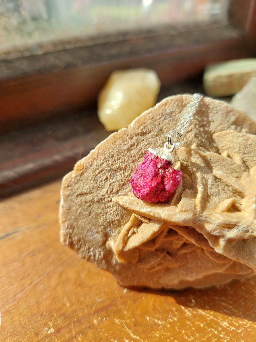 Raw Ruby Crystal and Sterling Silver Necklace - July Birthstone