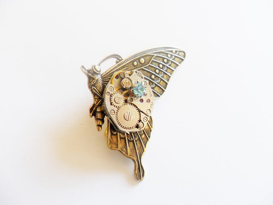  Steampunk Mechanical Butterfly Brooch Vintage Watch Movement