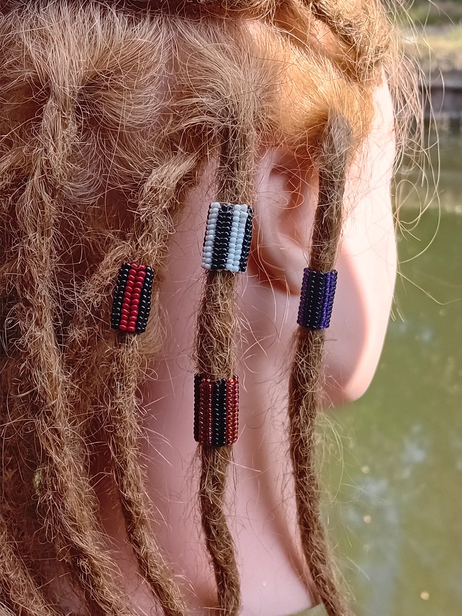 Black striped herringbone dreadlock hair beads
