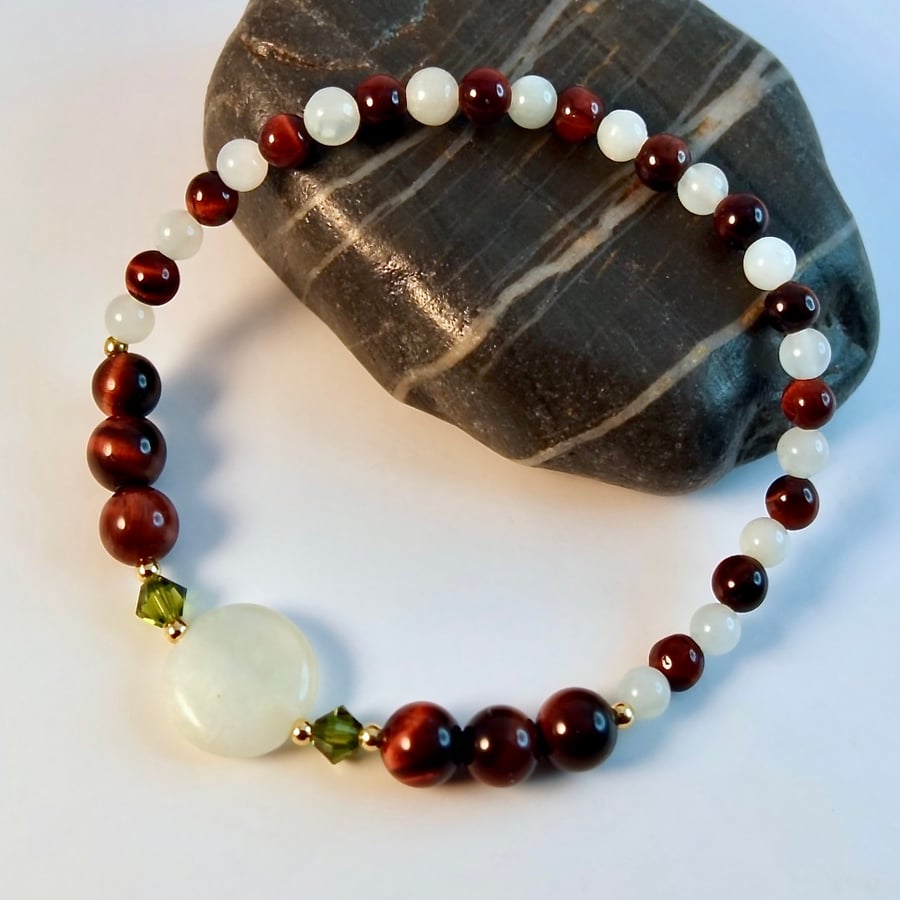 Red Tiger's Eye And New Jade Bracelet - Handmade In Devon