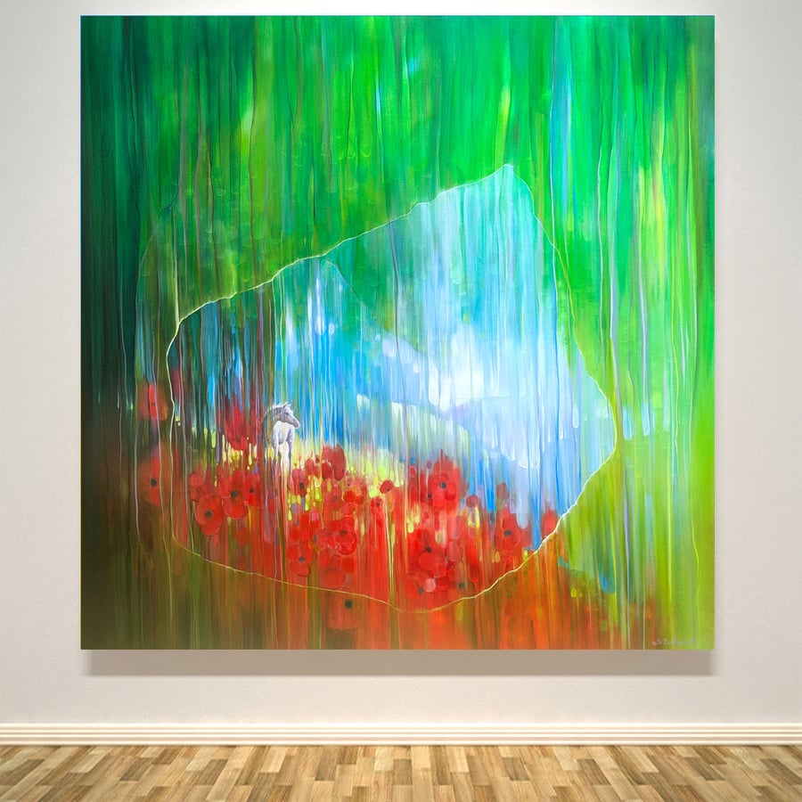 The White Horse Portal is a semi-abstract landscape with poppies & white horse