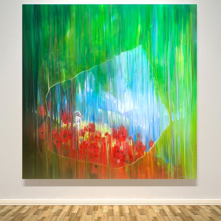 The White Horse Portal is a semi-abstract landscape with poppies & white horse