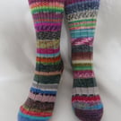 Hand-cranked Frankensox Knitted Ribbed Wool Socks Size 4 to 5