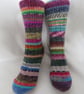 Hand-cranked Frankensox Knitted Ribbed Wool Socks Size 4 to 5