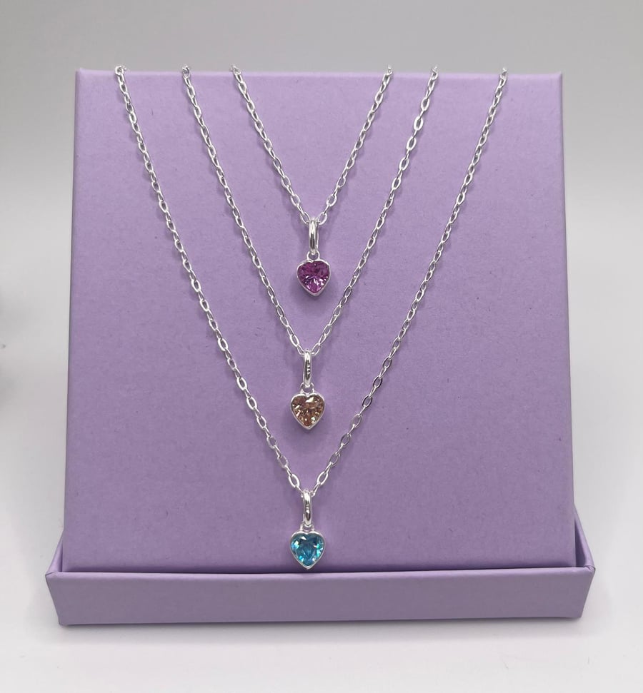 Girls Sterling Silver Birthstone Necklace