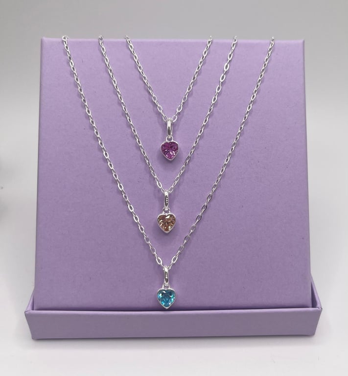 Girls Sterling Silver Birthstone Necklace