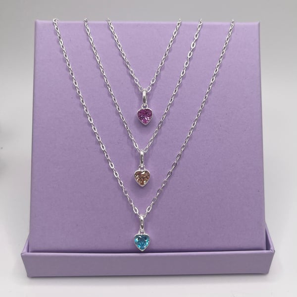 Girls Sterling Silver Birthstone Necklace