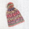 Chunky Cable Red Mix Alyssa Hat. Pom Pom Hat. Hand Knitted Wool Blend Beanie.