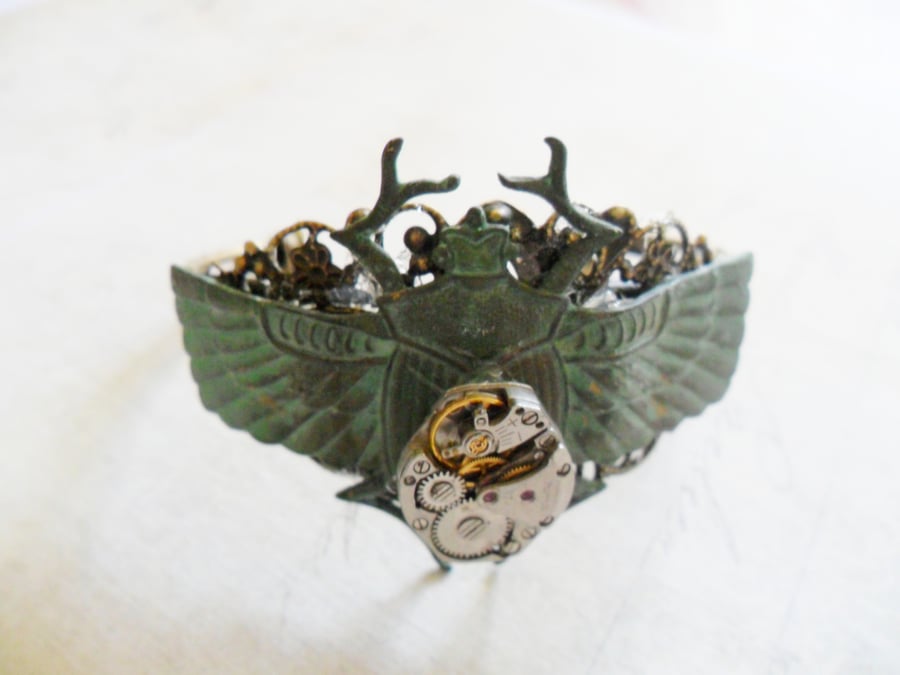 Steampunk  Sacred Scarab Cuff Gothic