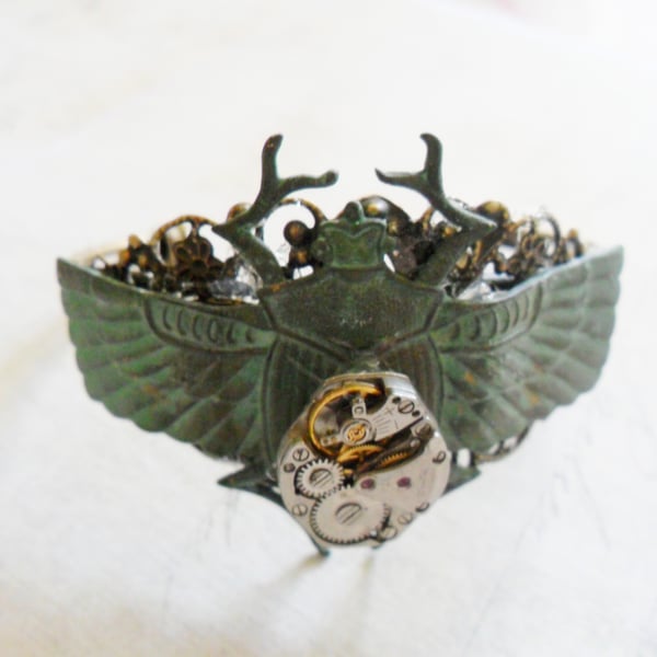 Steampunk  Sacred Scarab Cuff Gothic